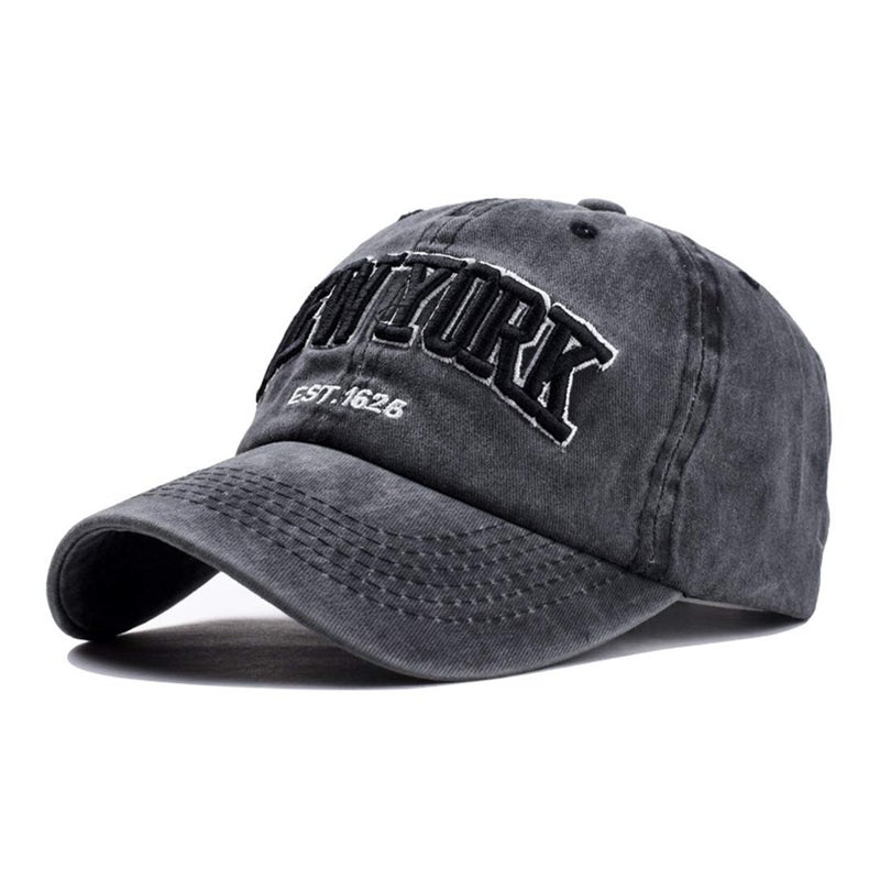 Eohak Baseball Hat New-York Distressed-Adjustable-Strapback - Washed Twill Dad Hat Unisex Black - Image 1